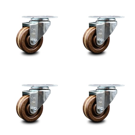 Service Caster 3 Inch High Temp Phenolic Wheel Swivel Top Plate Caster Set SCC-20S314-PHSHT-4